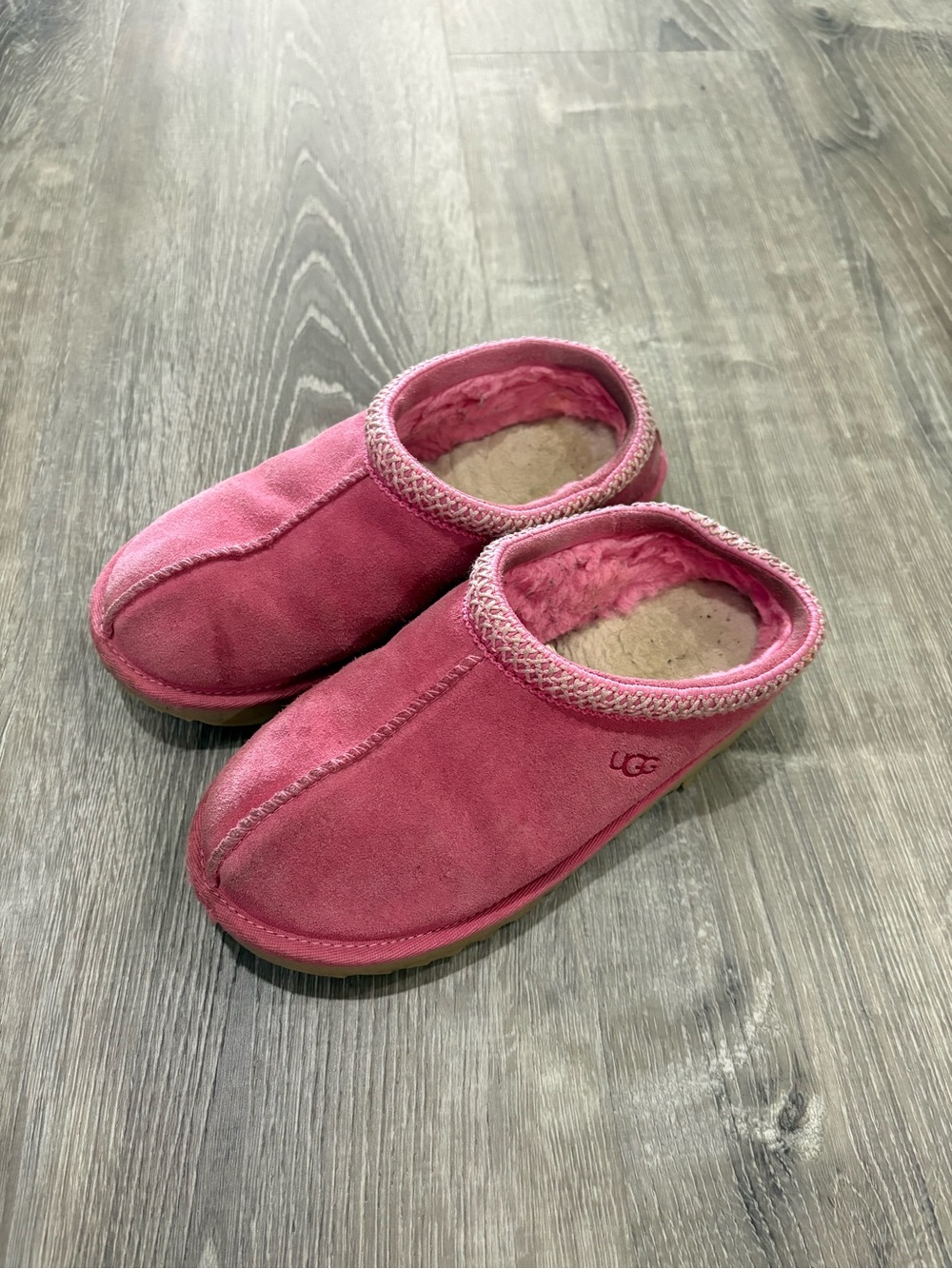 UGG Pink Suede Shearling Mule Slippers